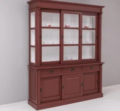 Casa Padrino Vitrine im Landhausstil mit 6 Schiebetüren, 3 Schubladen und Aufsatz, 180 x 51 x 220 cm