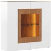 Casa Padrino Vitrinenschrank Weiß / Braun 111 x 40 x H. 138 cm - Moderne Beleutete Massivholz Vitrine - Wohnzimmer Schrank - Barschrank - Wohnzimmer Möbel