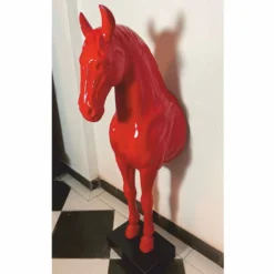 Casa Padrino Wanddeko Skulptur Pferd Rot / Schwarz H. 96 cm - Deko Figur