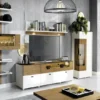 Casa Padrino Wandregal Braun / Weiß 110,6 x 40,4 x H. 193,4 cm - Moderne Beleutetetes Massivholz Wandregal - Moderne Wohnzimmer Möbel