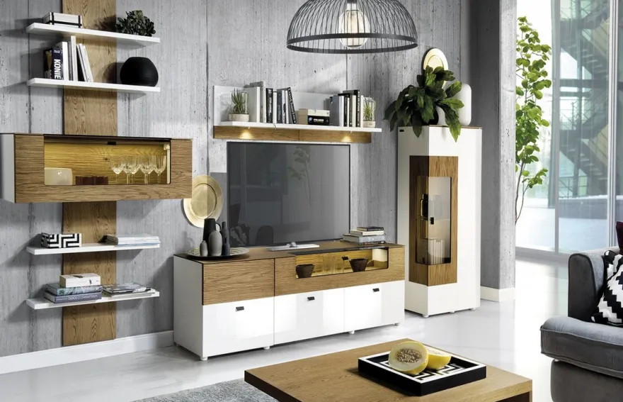 Casa Padrino Wandregal Braun / Weiß 110,6 x 40,4 x H. 193,4 cm - Moderne Beleutetetes Massivholz Wandregal - Moderne Wohnzimmer Möbel