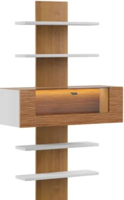 Casa Padrino Wandregal Braun / Weiß 110,6 x 40,4 x H. 193,4 cm - Moderne Beleutetetes Massivholz Wandregal - Moderne Wohnzimmer Möbel
