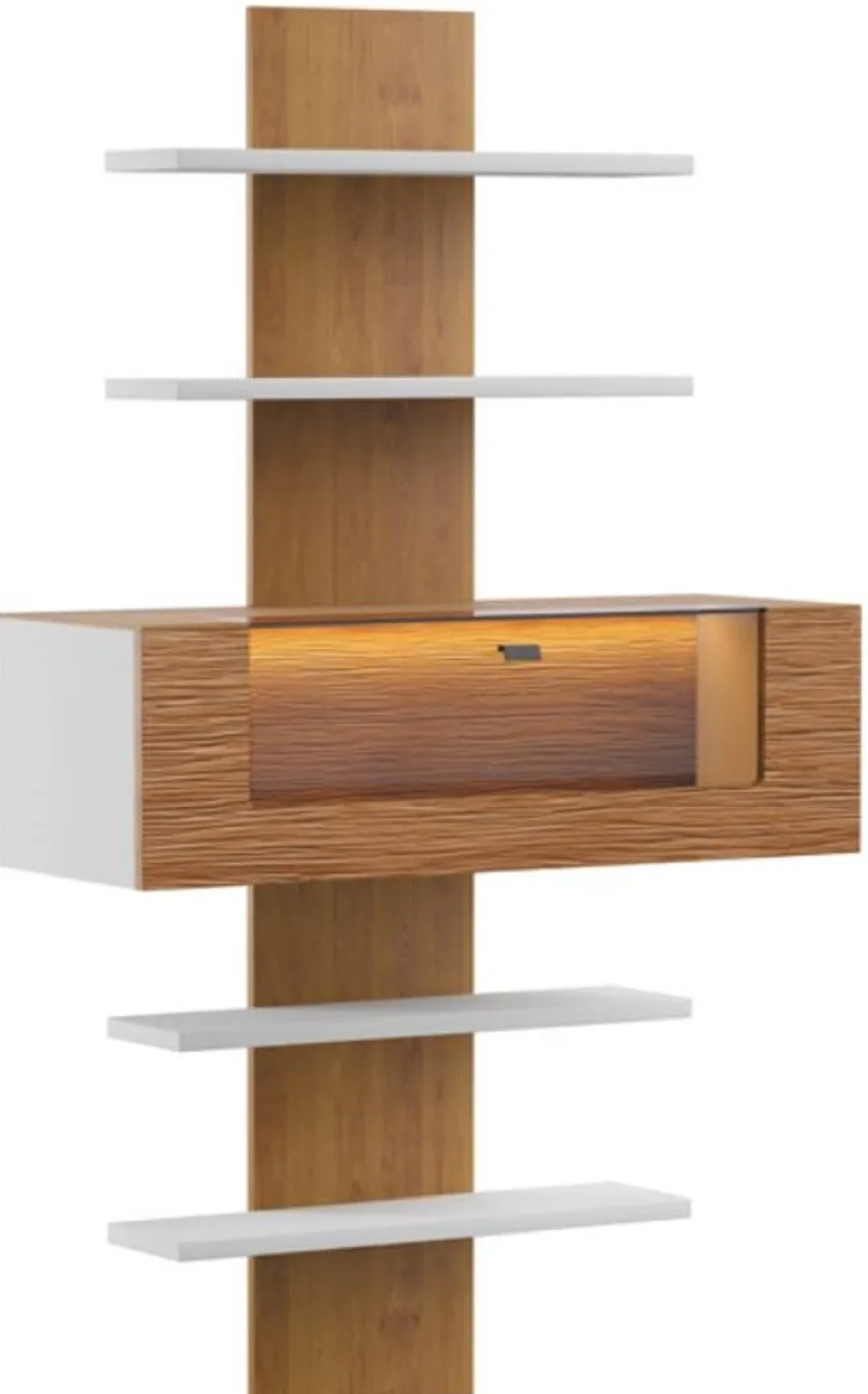 Casa Padrino Wandregal Braun / Weiß 110,6 x 40,4 x H. 193,4 cm - Moderne Beleutetetes Massivholz Wandregal - Moderne Wohnzimmer Möbel