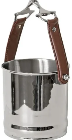 Casa Padrino Weinkühler Silber / Braun Ø 19 x H. 20 cm - Runder Champagnerkühler mit Leder Tragegriff - Hotel Accessoires - Restaurant Accessoires - Gastronomie Accessoires