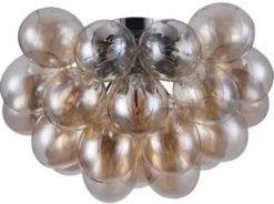 Casa Padrino Wohnzimmer Deckenleuchte Bernsteinfarben / Silber Ø 50 x H. 32 cm - Moderne Deckenlampe