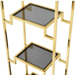 Casa Padrino Wohnzimmer Regalschrank Gold / Schwarz 45,5 x 25,5 x H. 221 cm - Luxus Wohnzimmerschrank