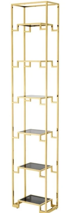 Casa Padrino Wohnzimmer Regalschrank Gold / Schwarz 45,5 x 25,5 x H. 221 cm - Luxus Wohnzimmerschrank