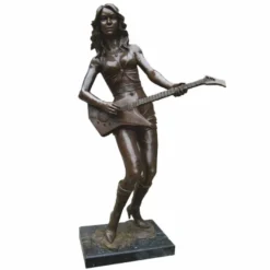Casa Padrino XXL Deko Messing Skulptur Gitarrenspielerin Bronze / Schwarz H. 180 cm