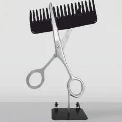 Casa Padrino XXL Deko Schere und Kamm Silber / Schwarz H. 175 cm - Friseur Deko