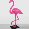 Casa Padrino XXL Deko Skulptur Flamingo Pink / Schwarz H. 210 cm - Garten Figur