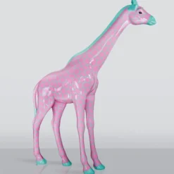 Casa Padrino XXL Deko Skulptur Giraffe Rosa / Mintgrün H. 320 cm - Riesige Garten Deko Figur