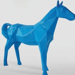 Casa Padrino XXL Deko Skulptur Pferd Blau 220 x H. 190 cm - Lebensgroße Garten Figur