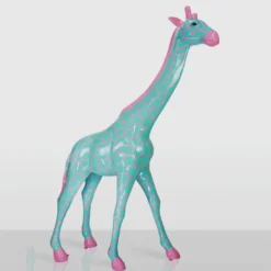 Casa Padrino XXL Deko Skulptur Giraffe Mintgrün / Rosa H. 230 cm - Riesige Garten Deko Figur