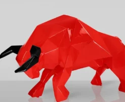 Casa Padrino XXL Deko Skulptur Stier Rot / Schwarz 220 cm - Lebensgroße Abstrakte Garten Deko Figur
