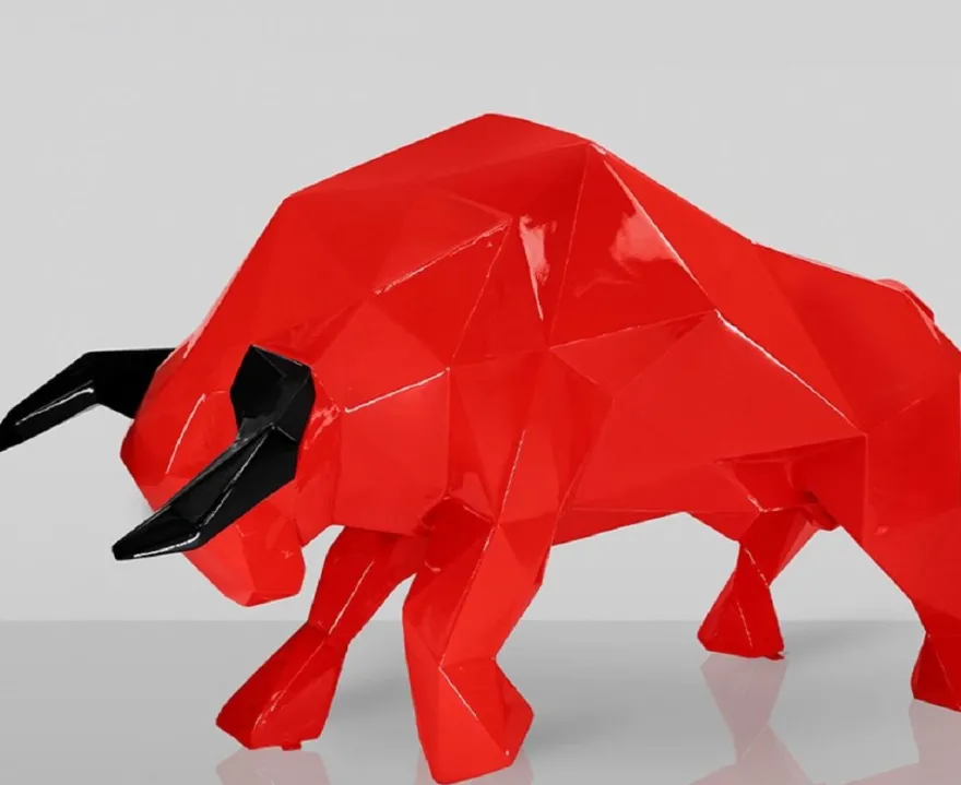Casa Padrino XXL Deko Skulptur Stier Rot / Schwarz 220 cm - Lebensgroße Abstrakte Garten Deko Figur