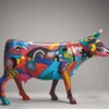 Casa Padrino XXL Deko Skulptur Kuh Bunt 225 cm - XXL Garten Figur - Lebensgroße Tierfigur - Garten & Terrassen Deko