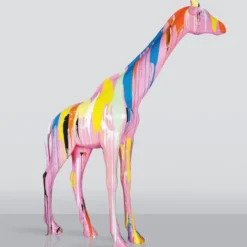 Casa Padrino XXL Deko Skulptur Giraffe Rosa / Bunt H. 320 cm - Riesige Garten Deko Figur