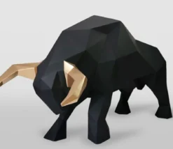 Casa Padrino XXL Deko Skulptur Stier Schwarz / Gold 220 cm - Lebensgroße Abstrakte Garten Deko Figur