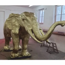 Casa Padrino XXL Deko Skulptur Elefant Gold 410 cm - Riesige Garten Deko Figur