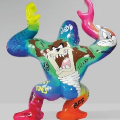 Casa Padrino XXL Deko Skulptur Gorilla mit Fass Bunt / Schwarz H. 250 cm - XXL Garten Figur