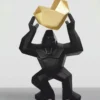 Casa Padrino XXL Deko Skulptur Gorilla mit Herz Schwarz / Gold H. 146 cm