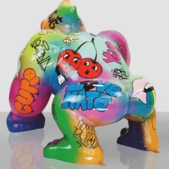 Casa Padrino XXL Deko Skulptur Gorilla Affe Bunt H. 104 cm - XXL Deko Figur