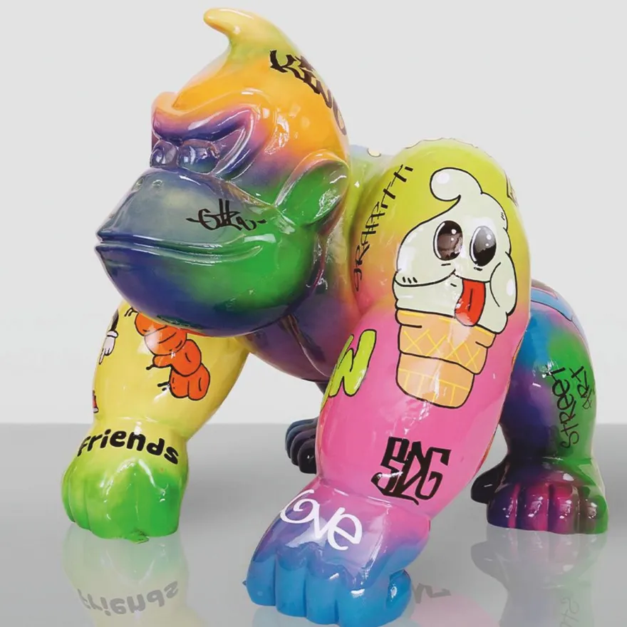 Casa Padrino XXL Deko Skulptur Gorilla Affe Bunt H. 104 cm - XXL Deko Figur
