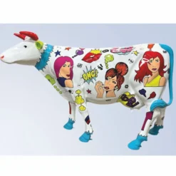 Casa Padrino XXL Deko Skulptur Kuh Weiß / Bunt 223 x 70 x H. 147 cm