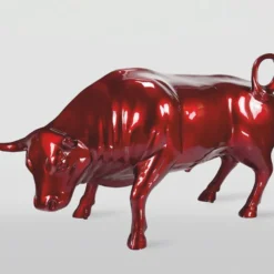 Casa Padrino XXL Deko Skulptur Stier Metallic Rot 235 cm - Garten Figur