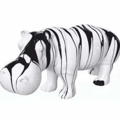 Casa Padrino XXL Deko Skulptur Nilpferd Weiß / Schwarz 175 cm - Lebensgroße Garten Figur