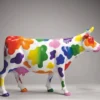 Casa Padrino XXL Deko Skulptur Kuh Weiß / Bunt 225 cm - Lebensgroße Garten Figur - XXL Tierfigur - Garten & Terrassen Deko
