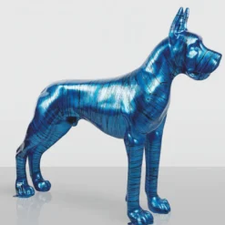 Casa Padrino XXL Deko Skulptur Deutsche Dogge Blau / Schwarz 130 cm - Garten Figur