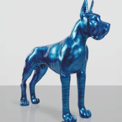 Casa Padrino XXL Deko Skulptur Deutsche Dogge Blau / Schwarz 130 cm - Garten Figur