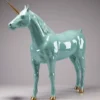 Casa Padrino XXL Deko Skulptur Einhorn Pferd Türkis / Gold 245 cm - Lebensgroße Deko Figur - XXL Tierfigur - Garten Skulptur