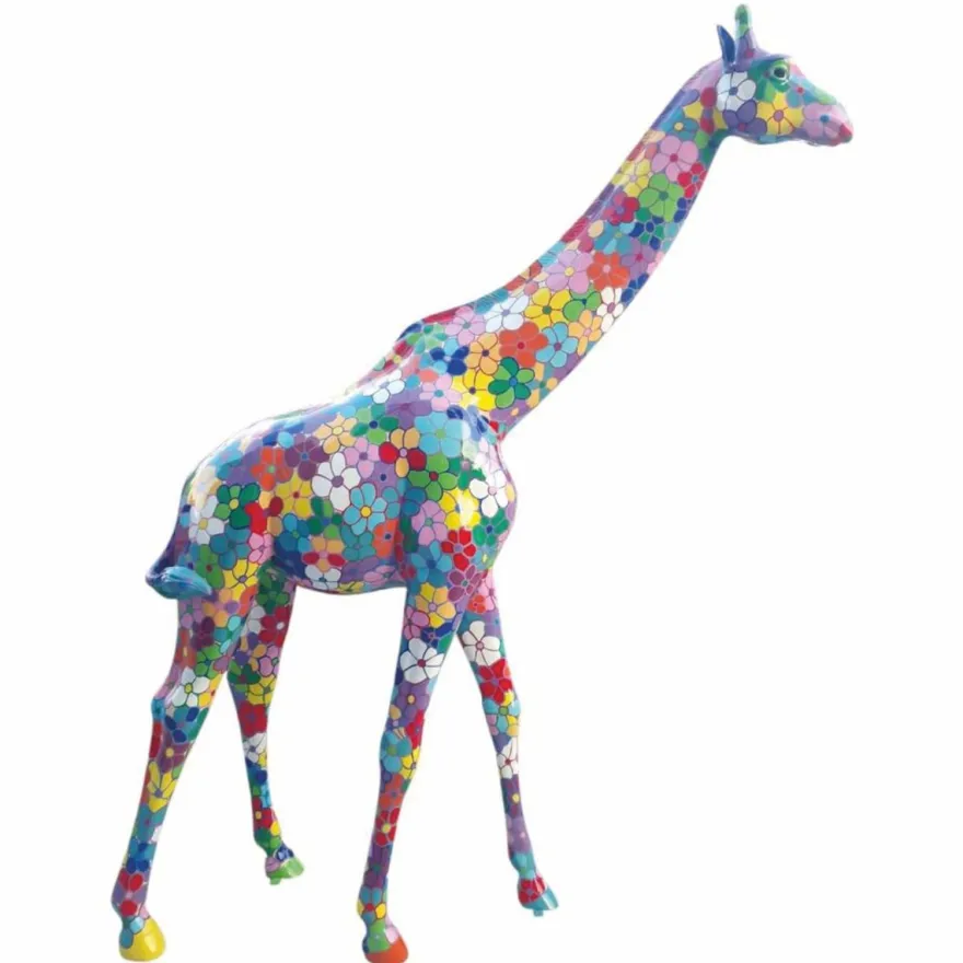Casa Padrino XXL Deko Skulptur Giraffe Bunt H. 320 cm - Lebensgroße Deko Figur