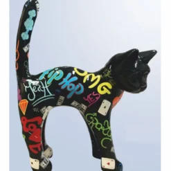 Casa Padrino XXL Deko Skulptur Katze Schwarz / Bunt 114 x H. 148 cm - Dekofigur