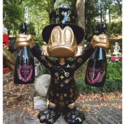 Casa Padrino XXL Deko Skulptur Ente Schwarz / Gold H. 170 cm - XXL Deko Figur - Garten Skulptur - Garten Figur