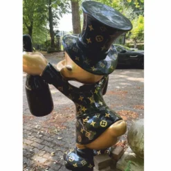 Casa Padrino XXL Deko Skulptur Ente Schwarz / Gold H. 170 cm - XXL Deko Figur - Garten Skulptur - Garten Figur