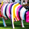 Casa Padrino XXL Deko Skulptur Stier Weiß / Bunt 235 x H. 140 cm