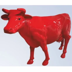 Casa Padrino XXL Deko Skulptur Kuh Rot 223 x 70 x H. 147 cm - Garten Figur