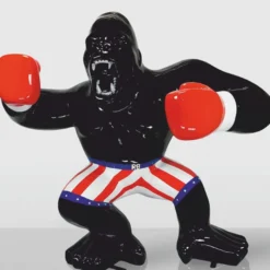 Casa Padrino XXL Deko Skulptur Gorilla Affe mit Boxhandschuhen H. 180 cm