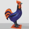 Casa Padrino XXL Deko Skulptur Hahn Blau / Schwarz / Orange H. 180 cm - Riesiege Garten Deko Figur