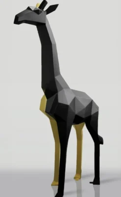 Casa Padrino XXL Deko Skulptur Giraffe Schwarz / Gold H. 200 cm - Abstrakte Garten Deko Figur