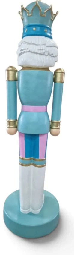 Casa Padrino XXL Deko Skulptur Nussknacker König Türkis / Rosa / Gold H. 200 cm - Weihnachts Deko Figur