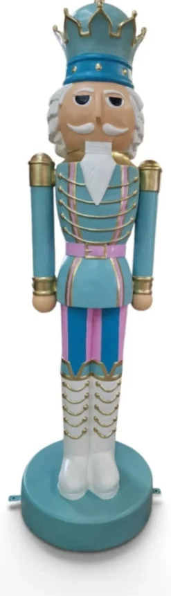 Casa Padrino XXL Deko Skulptur Nussknacker König Türkis / Rosa / Gold H. 200 cm - Weihnachts Deko Figur