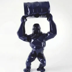 Casa Padrino XXL Garten Deko Skulptur Gorilla mit Fass Metallic Blau H. 250 cm
