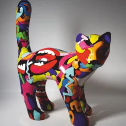 Casa Padrino XXL Garten Skulptur Katze Bunt 150 x H. 188 cm - Große Garten Figur - Garten & Terrassen Deko