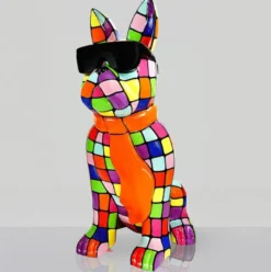 Casa Padrino XXL Skulptur Hund Bulldogge Bunt / Schwarz H. 196 cm - Garten Deko Figur