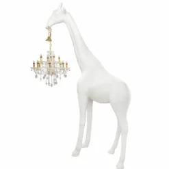 Casa Padrino XXL Stehleuchte Giraffe mit Barock Kronleuchter Matt Weiß / Gold H. 265 cm