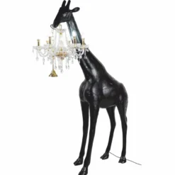 Casa Padrino XXL Stehleuchte Giraffe mit Barock Kronleuchter Matt Schwarz / Gold H. 265 cm